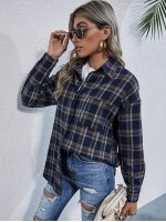 Drop Shoulder Tartan Longline Blouse