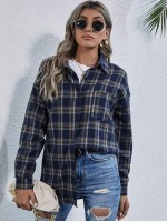 Drop Shoulder Tartan Longline Blouse