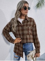 Drop Shoulder Tartan Longline Blouse