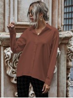 Solid Button Up Drop Shoulder Blouse