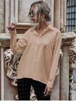 Solid Button Up Drop Shoulder Blouse