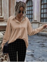 Solid Button Up Drop Shoulder Blouse