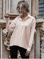 Solid Button Up Drop Shoulder Blouse