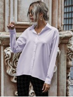 Solid Button Up Drop Shoulder Blouse