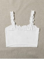 Frilled Strap Tie Front Ruched Bust Crop Top