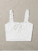 Frilled Strap Tie Front Ruched Bust Crop Top