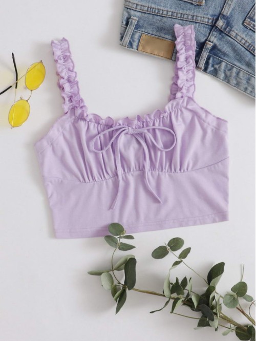 Frilled Strap Tie Front Crop Top