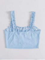 Frilled Strap Tie Front Crop Top