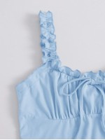 Frilled Strap Tie Front Crop Top