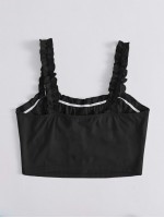 Frilled Strap Tie Front Crop Top