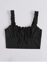 Frilled Strap Tie Front Crop Top