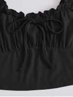 Frilled Strap Tie Front Crop Top