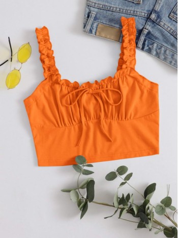 Frilled Strap Tie Front Crop Top