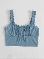 Frilled Strap Tie Front Ruched Bust Crop Top