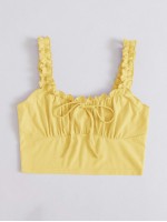 Frilled Strap Tie Front Ruched Bust Crop Top