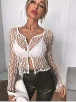 Button Up Sheer Lace Top Without Bra