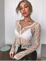 Button Up Sheer Lace Top Without Bra