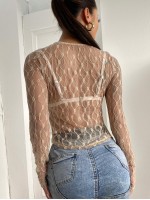 Button Up Sheer Lace Top Without Bra