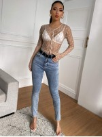 Button Up Sheer Lace Top Without Bra