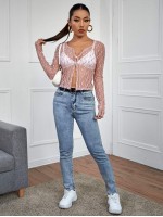 Button Front Sheer Lace Top Without Bra