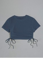 Solid Drawstring Side Crop Tee