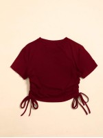 Drawstring Side Solid Crop Tee