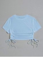 Solid Drawstring Side Crop Tee