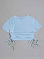 Solid Drawstring Side Crop Tee