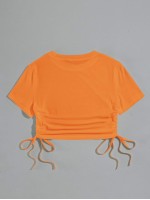 Solid Drawstring Side Crop Tee