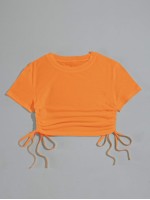 Solid Drawstring Side Crop Tee