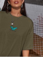 Letter & Butterfly Graphic Longline Tee