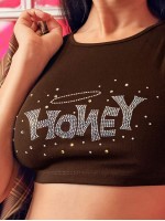 Rhinestone Letter Crop Tank Top