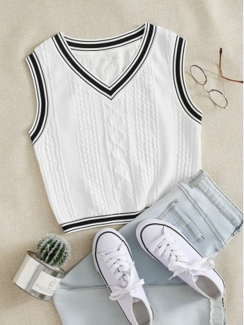 Striped Trim Knit Tank Top