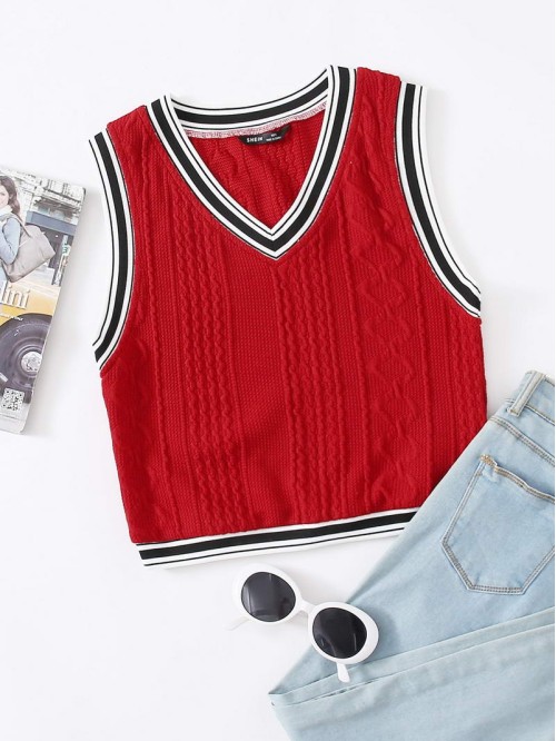 Varsity Striped Cropped Sweater Vest