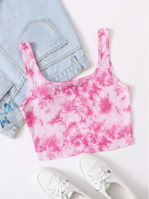 Rib-knit Tie Dye Crop Tank Top