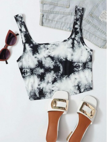 Rib-knit Tie Dye Crop Tank Top