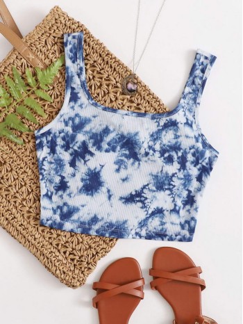 Rib-knit Tie Dye Crop Tank Top