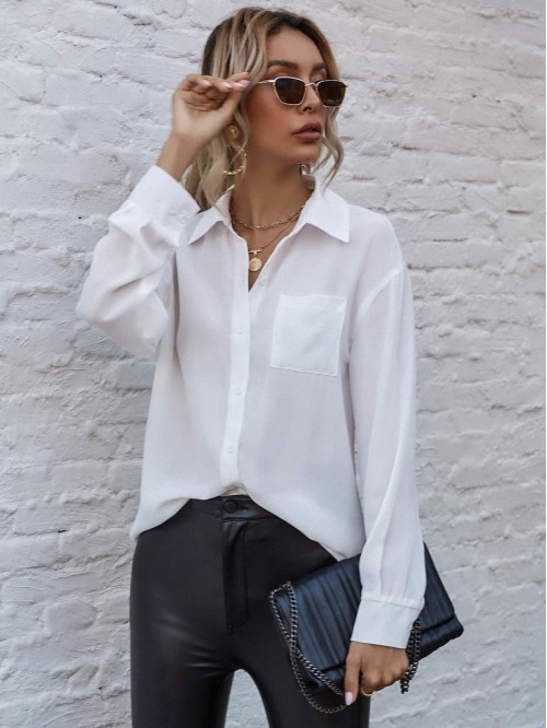 Button Up Drop Shoulder Blouse