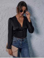 Deep V Neck Satin Corset Blouse