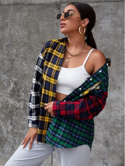 Tartan Color Block Blouse