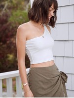 One Shoulder Rib-knit Crop Top