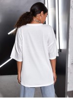 Drop Shoulder Letter & Car Print Longline Tee