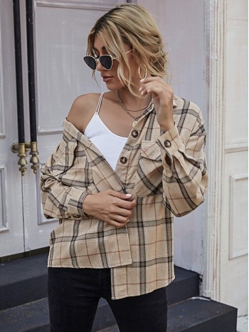 Plaid Button-Front Long Sleeve Shirt