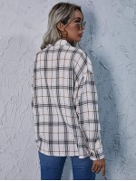 Drop Shoulder Plaid Blouse