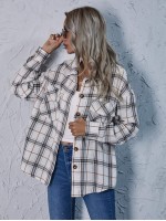 Drop Shoulder Plaid Blouse