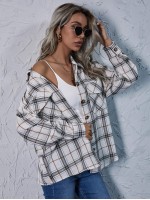 Drop Shoulder Plaid Blouse