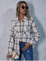 Drop Shoulder Plaid Blouse