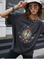 Butterfly And Constellation Print Oversized Tee