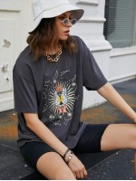 Butterfly And Constellation Print Oversized Tee