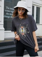 Butterfly And Constellation Print Oversized Tee